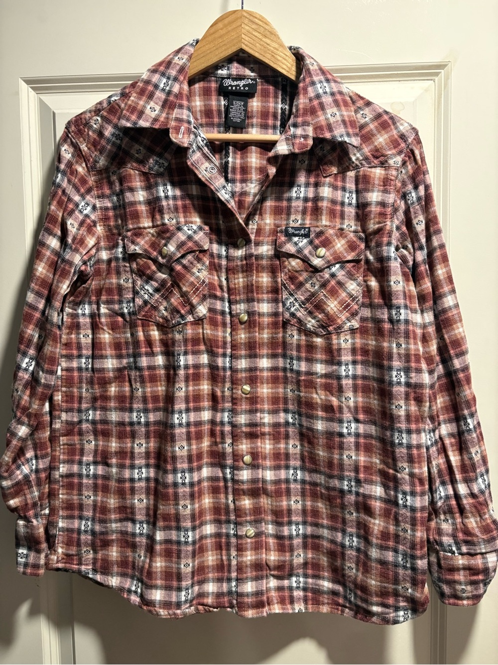 Wrangler Retro Women’s Small Plaid Western Pearl Snap Shirt 100% Cotton Cowgirl